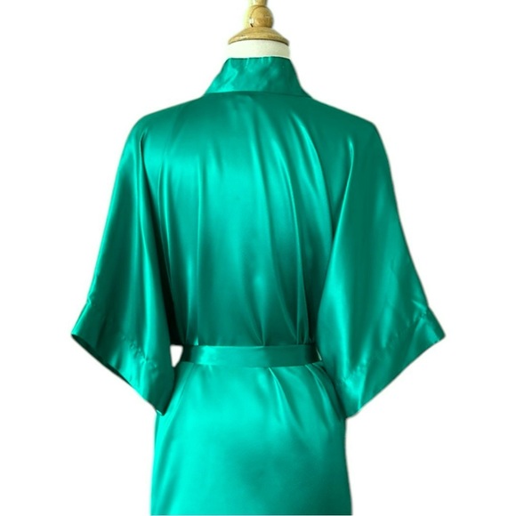 Vintage Jennifer Moore Satin Emerald Green Kimono Topper Robe, One Size - Picture 8 of 14